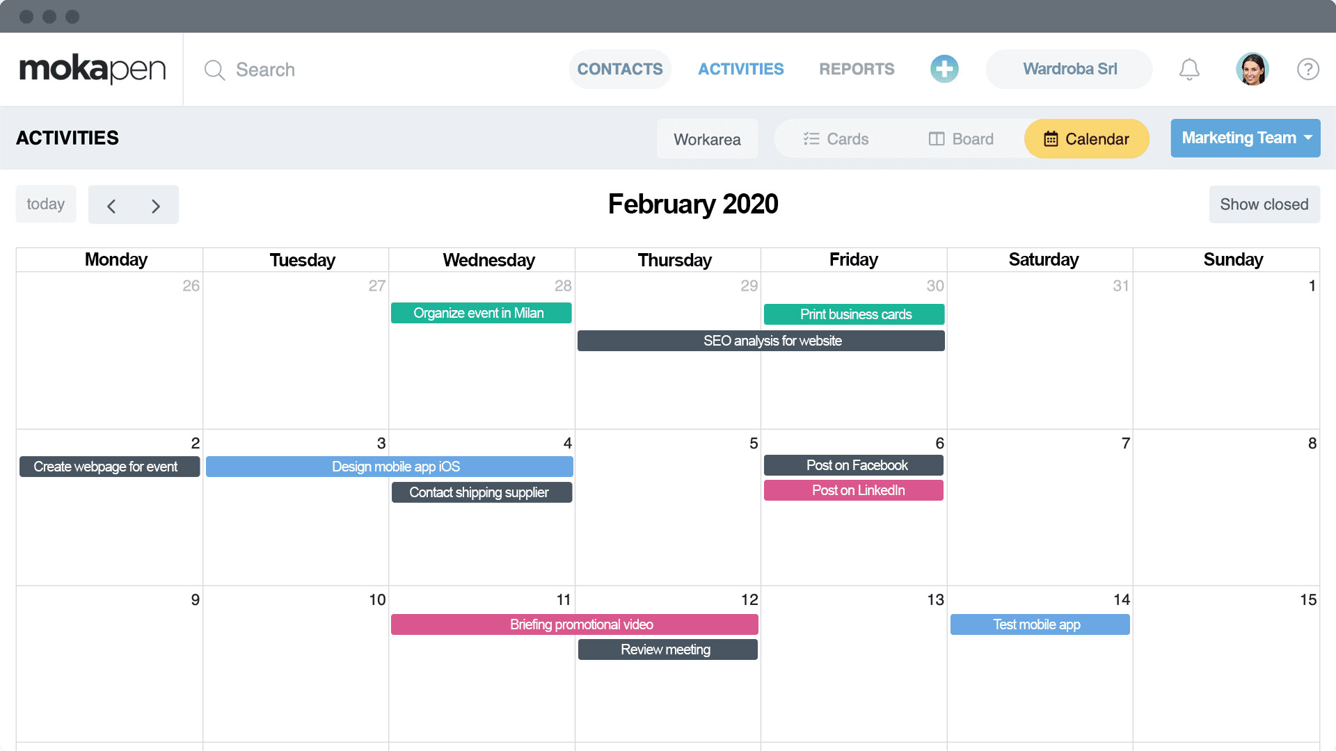 Activate the calendar view for your tasks. It will be easier plan activities by day, week or month. You can also integrate it with Google Calendar!